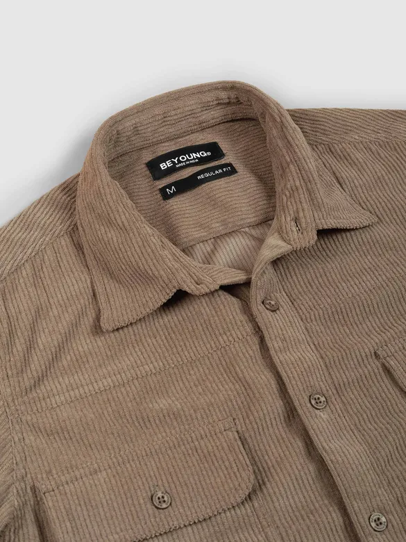 Camel Brown Dual Pocket Corduroy Shirt