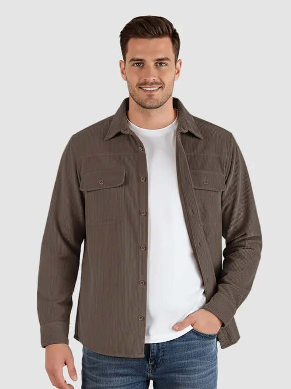 Charcoal Brown Dual Pocket Corduroy Shirt