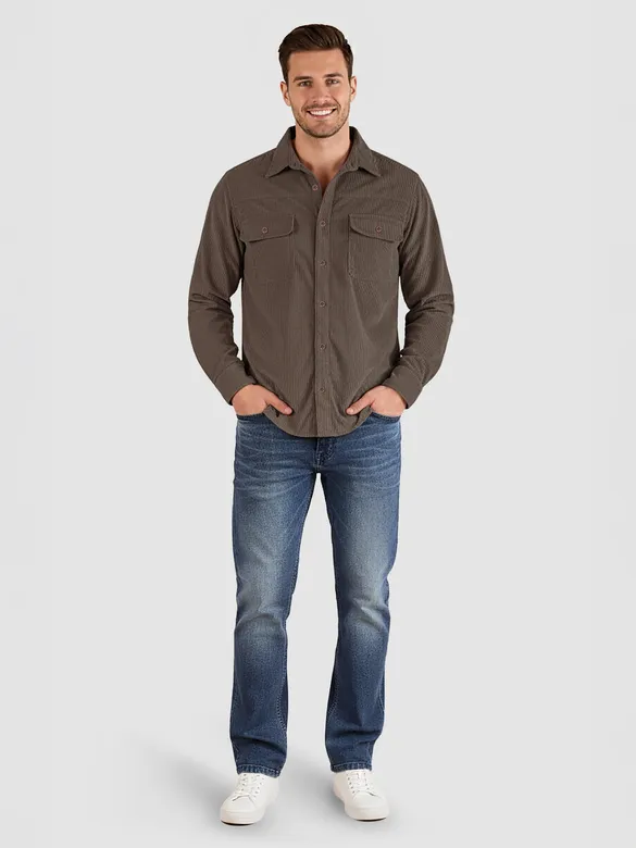Charcoal Brown Dual Pocket Corduroy Shirt