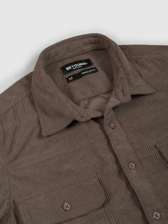 Charcoal Brown Dual Pocket Corduroy Shirt
