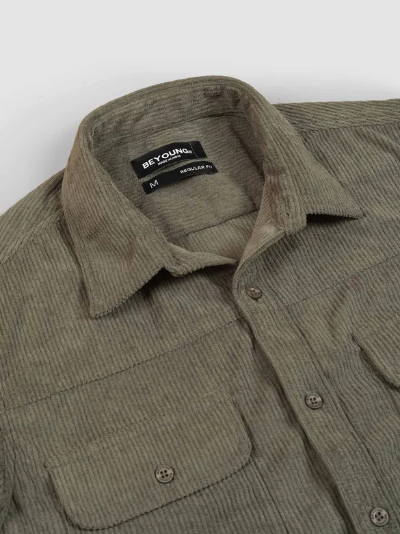 Dusty Olive Dual Pocket Corduroy Shirt