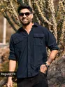 Navy Blue Dual Pocket Corduroy Shirt