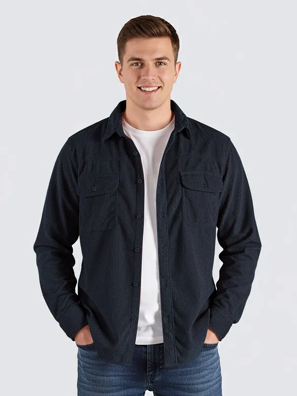 Navy Blue Dual Pocket Corduroy Shirt