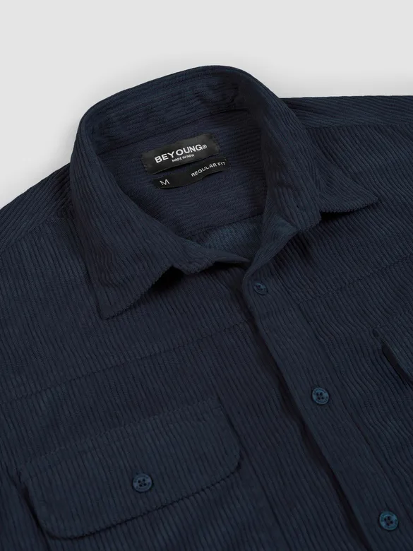 Navy Blue Dual Pocket Corduroy Shirt