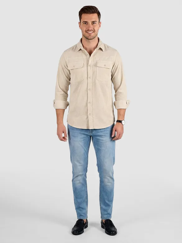 Sand Beige Dual Pocket Corduroy Shirt