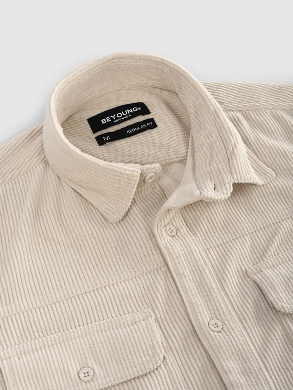 Sand Beige Dual Pocket Corduroy Shirt