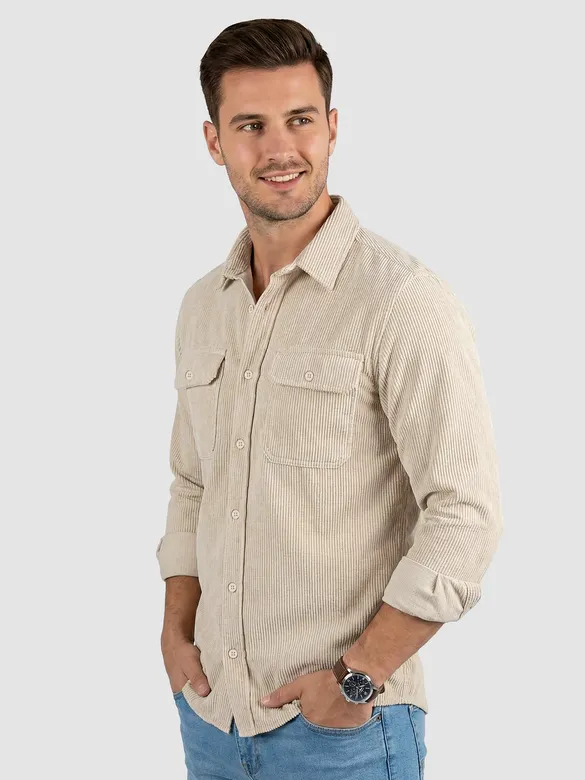 Sand Beige Dual Pocket Corduroy Shirt