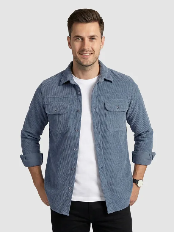 Steel Blue Dual Pocket Corduroy Shirt