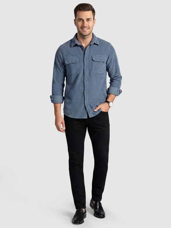 Steel Blue Dual Pocket Corduroy Shirt
