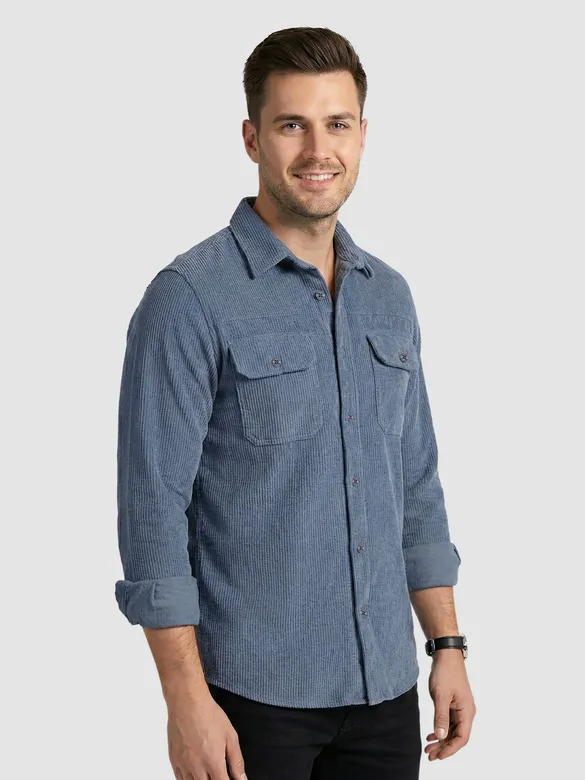 Steel Blue Dual Pocket Corduroy Shirt