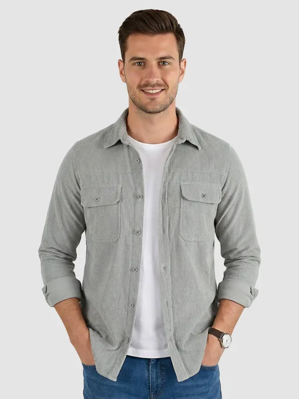 Stone Grey Dual Pocket Corduroy Shirt