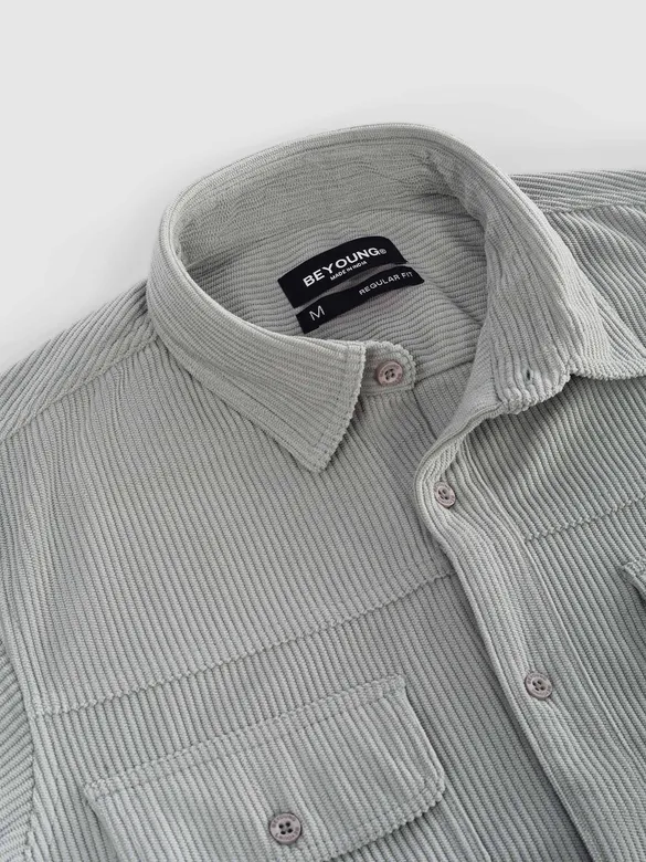 Stone Grey Dual Pocket Corduroy Shirt