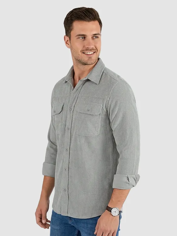 Stone Grey Dual Pocket Corduroy Shirt