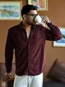 Wine Dual Pocket Corduroy Shirt
