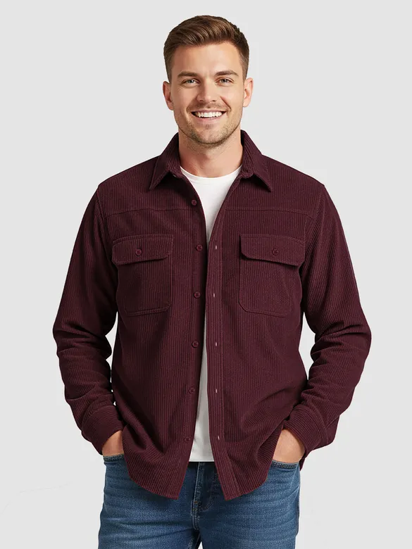 Wine Dual Pocket Corduroy Shirt