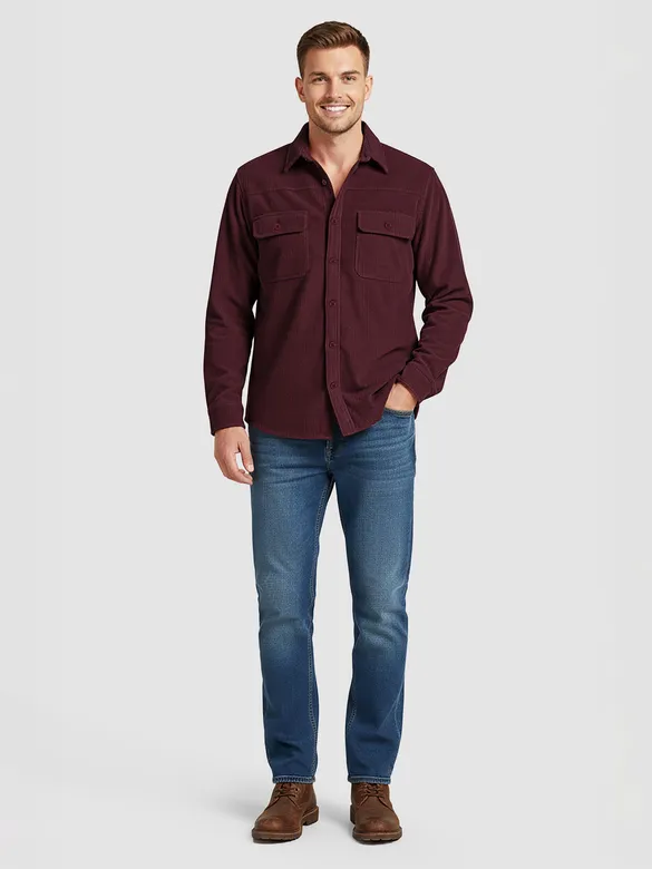Wine Dual Pocket Corduroy Shirt
