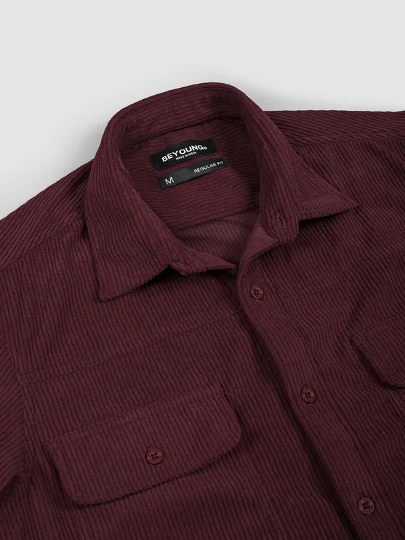 Wine Dual Pocket Corduroy Shirt
