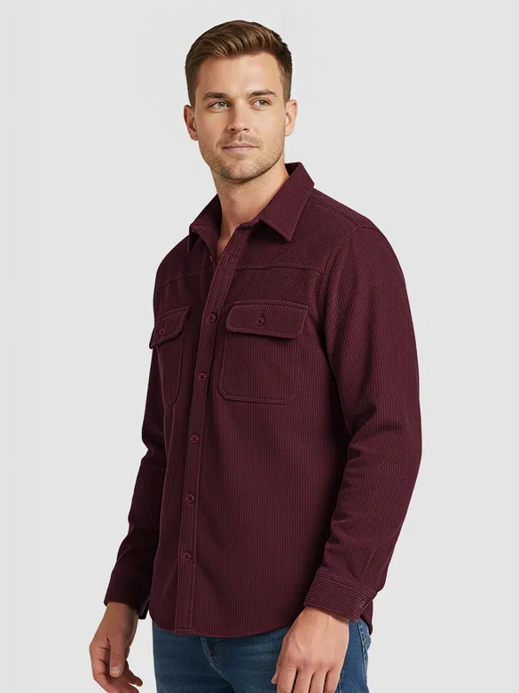 Wine Dual Pocket Corduroy Shirt