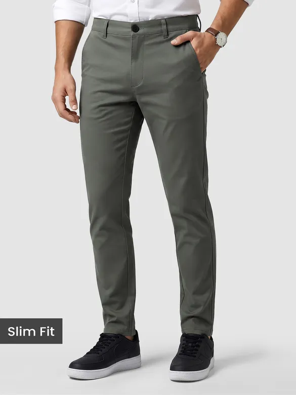 Grey slim-fit chinos for men