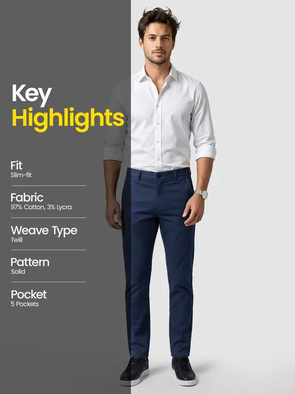 Midnight Blue Slim-Fit Trousers