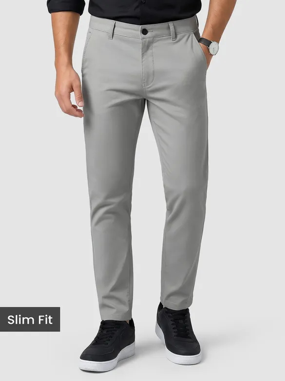 Grey slim-fit chinos for men