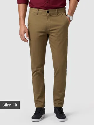 Brown slim-fit chinos for men