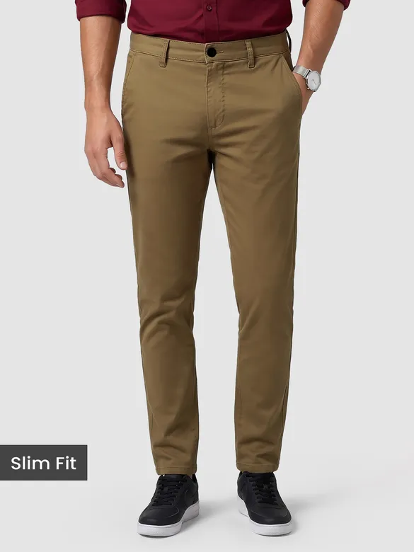 Brown slim-fit chinos for men