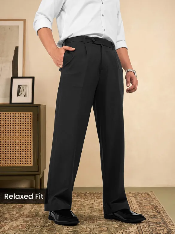 Black Solid Korean Pants