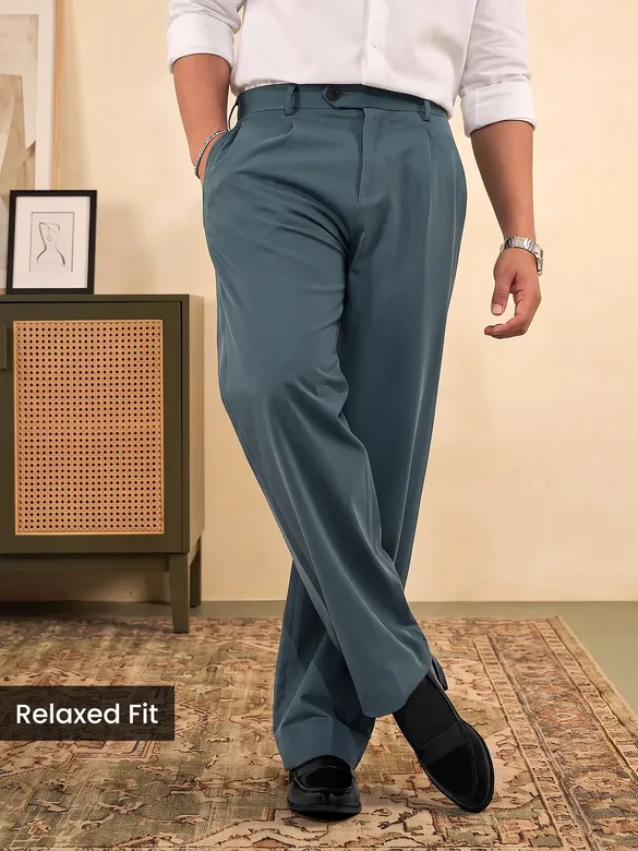 Bluish Grey Solid Korean Pants