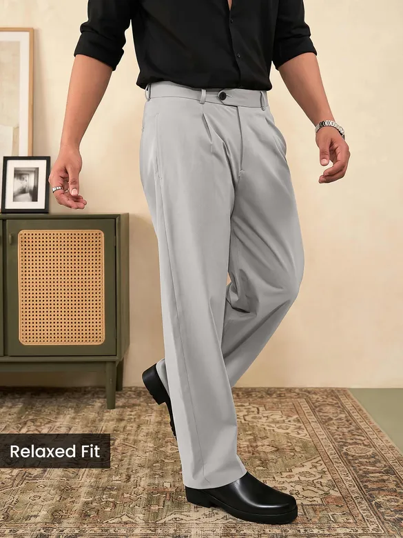 Elephant Grey Solid Korean Pants