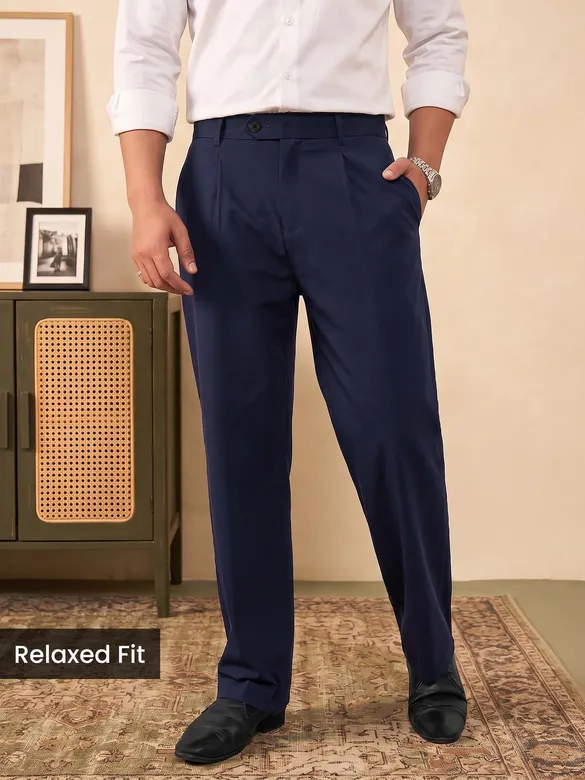 Navy Relaxed Fit Stretch Korean Pants
