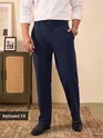 Navy Relaxed Fit Stretch Korean Pants