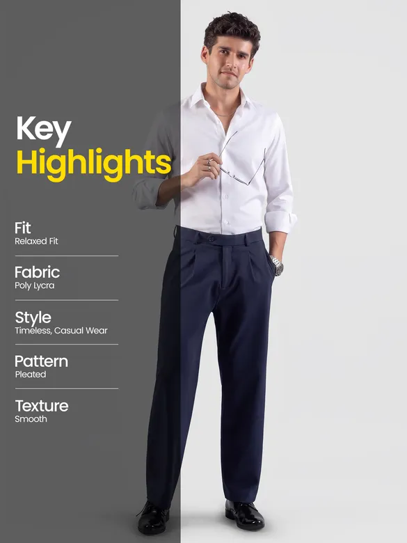 Navy Relaxed Fit Stretch Korean Pants