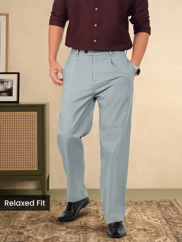 Stone Blue Solid Korean Pants