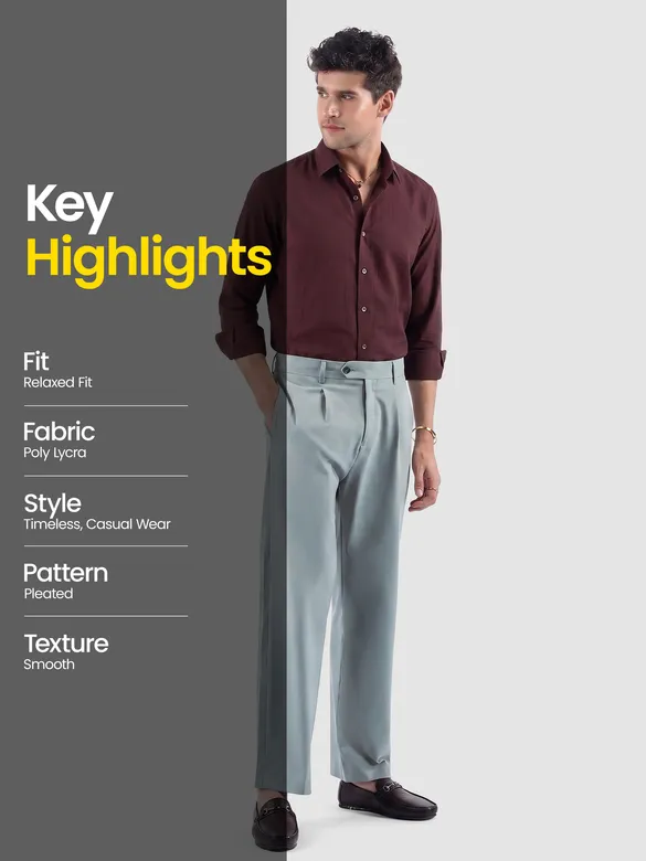 Stone Blue Solid Korean Pants