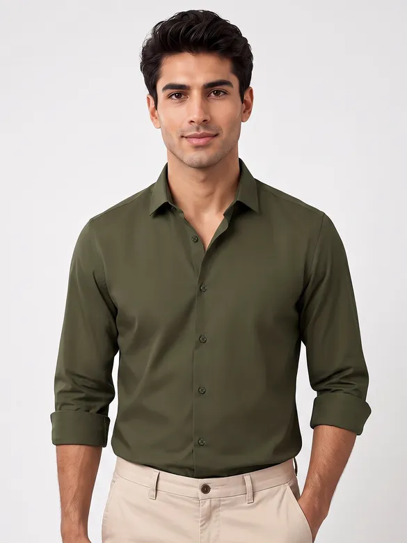 Army Green - Plain Cotton Shirts