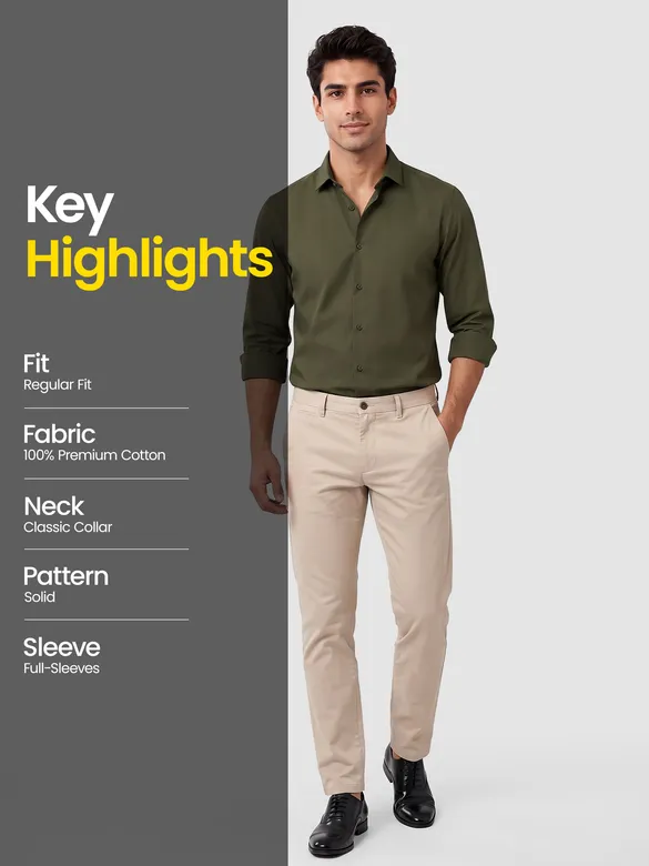 Army Green - Plain Cotton Shirts