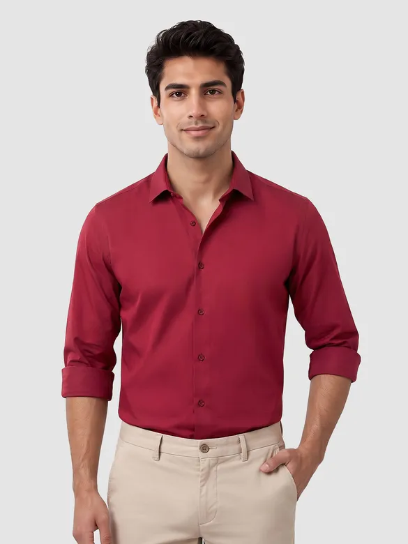 Burgundy - Plain Cotton Shirts