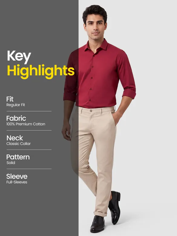 Burgundy - Plain Cotton Shirts