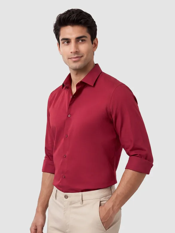 Burgundy - Plain Cotton Shirts