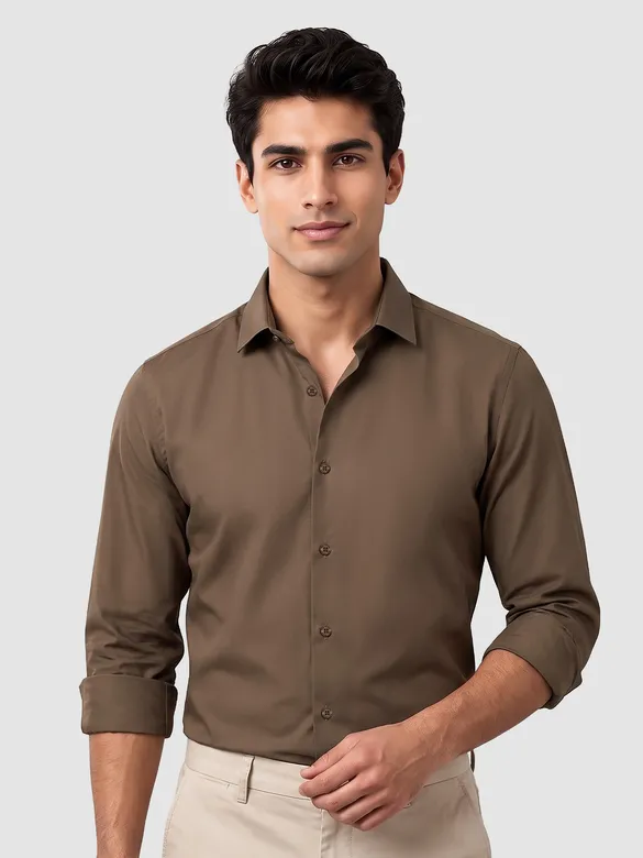 Coffee Brown - Plain Cotton Shirt