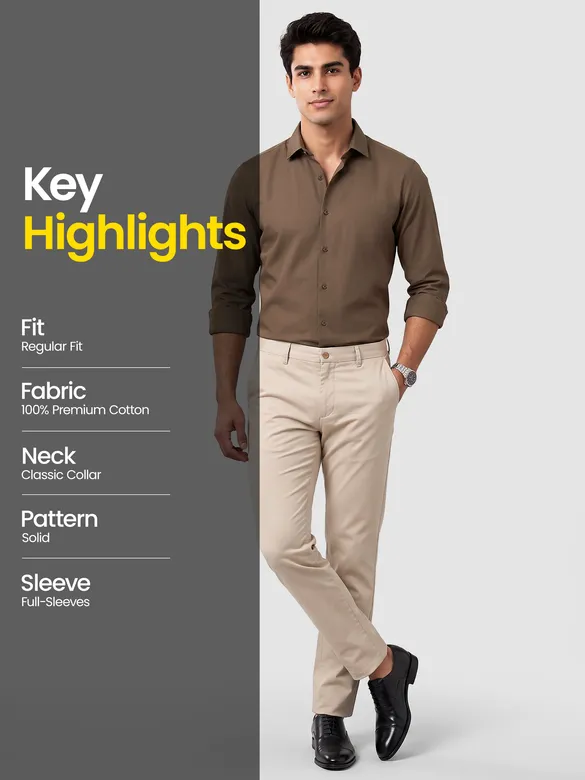 Coffee Brown - Plain Cotton Shirt