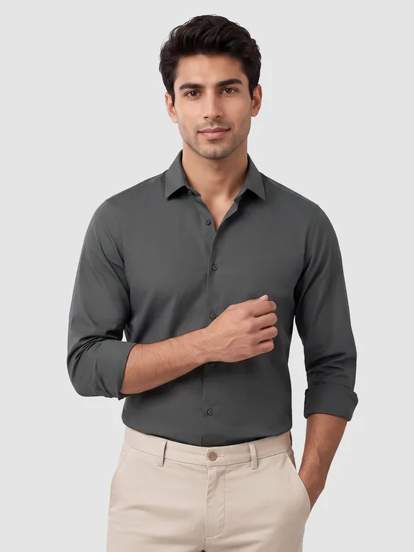 Dark Grey Plain Cotton Shirts