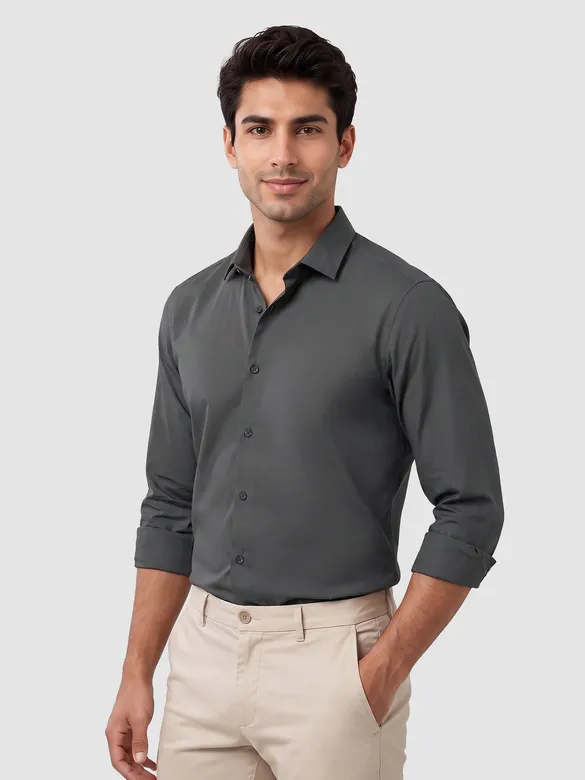 Dark Grey Plain Cotton Shirts
