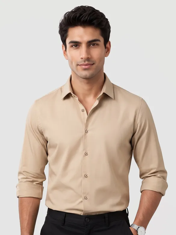 Light Beige - Plain Cotton Shirts