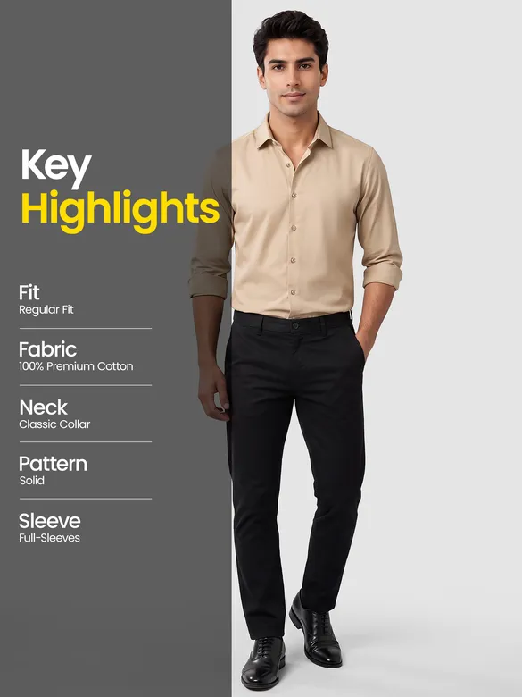 Light Beige - Plain Cotton Shirts