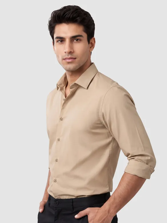 Light Beige - Plain Cotton Shirts