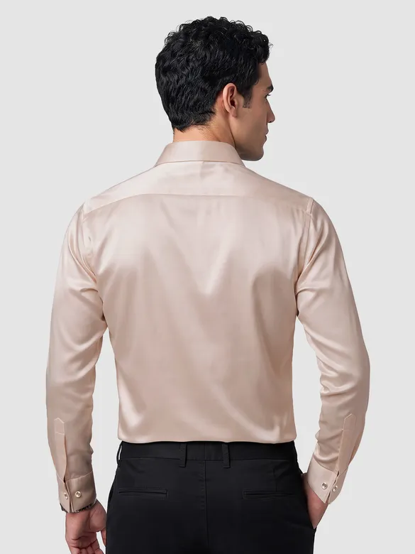 Clay Beige Double Cuff Satin Shirt