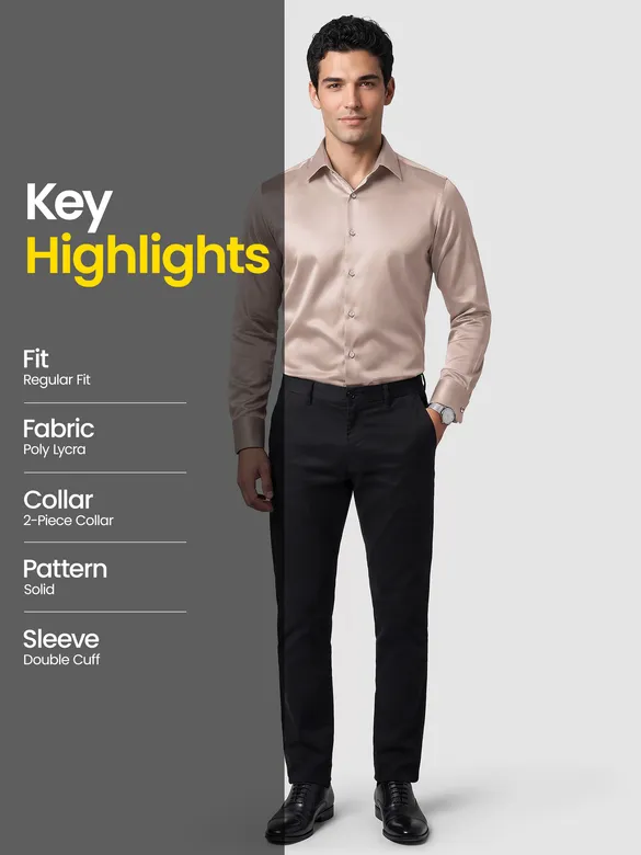 Clay Beige Double Cuff Satin Shirt