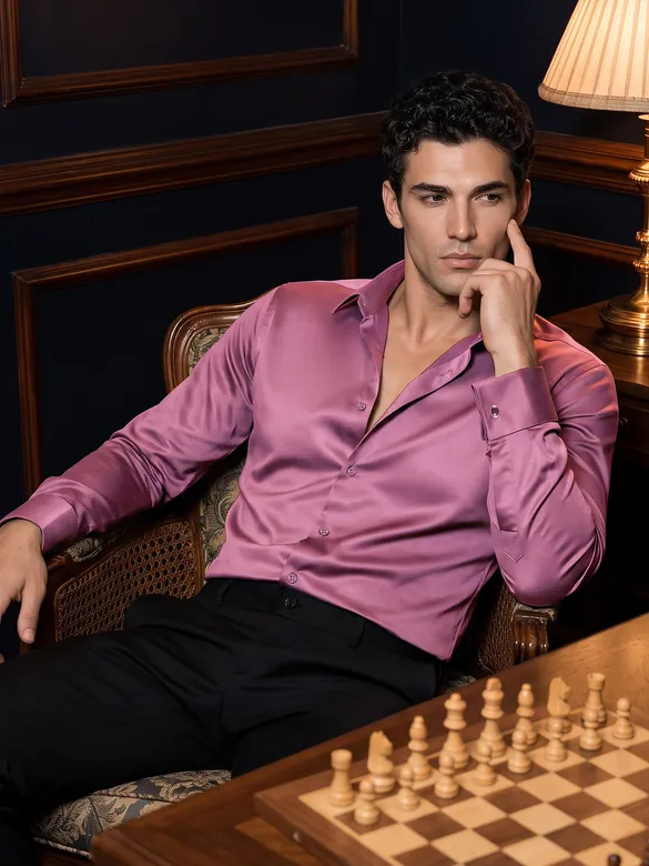 Mauve Double Cuff Satin Shirt